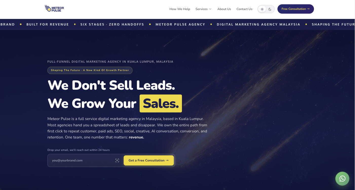 Meteor Pulse website — desktop view